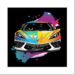 C8 Corvette Supercar Racecar Front View Color Splash Muscle Car Sports Car Corvette C8 Posters and Art